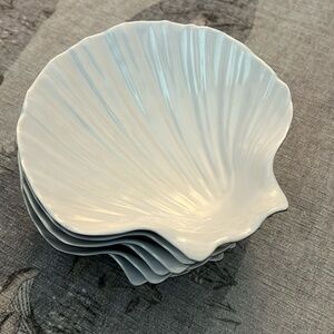 SIGRID OLSEN 8 PEARL WHITE SHELL BLUE MELAMINE BOWLS 7” Beach Dessert